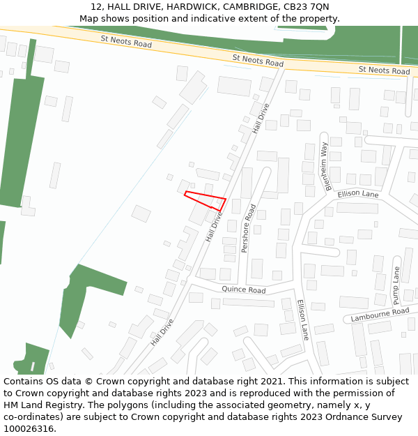 12, HALL DRIVE, HARDWICK, CAMBRIDGE, CB23 7QN: Location map and indicative extent of plot
