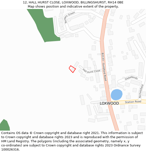 12, HALL HURST CLOSE, LOXWOOD, BILLINGSHURST, RH14 0BE: Location map and indicative extent of plot