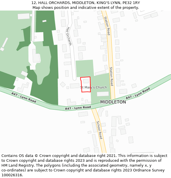 12, HALL ORCHARDS, MIDDLETON, KING'S LYNN, PE32 1RY: Location map and indicative extent of plot