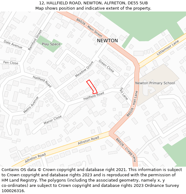 12, HALLFIELD ROAD, NEWTON, ALFRETON, DE55 5UB: Location map and indicative extent of plot