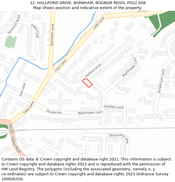 12, HALLIFORD DRIVE, BARNHAM, BOGNOR REGIS, PO22 0AB: Location map and indicative extent of plot