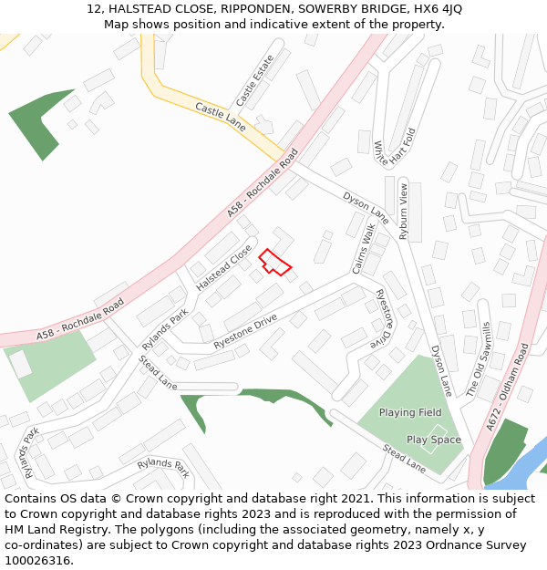 12, HALSTEAD CLOSE, RIPPONDEN, SOWERBY BRIDGE, HX6 4JQ: Location map and indicative extent of plot