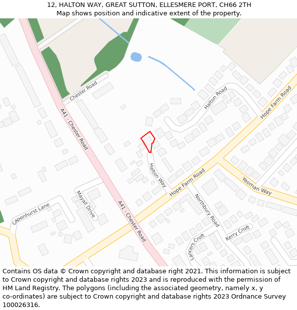 12, HALTON WAY, GREAT SUTTON, ELLESMERE PORT, CH66 2TH: Location map and indicative extent of plot