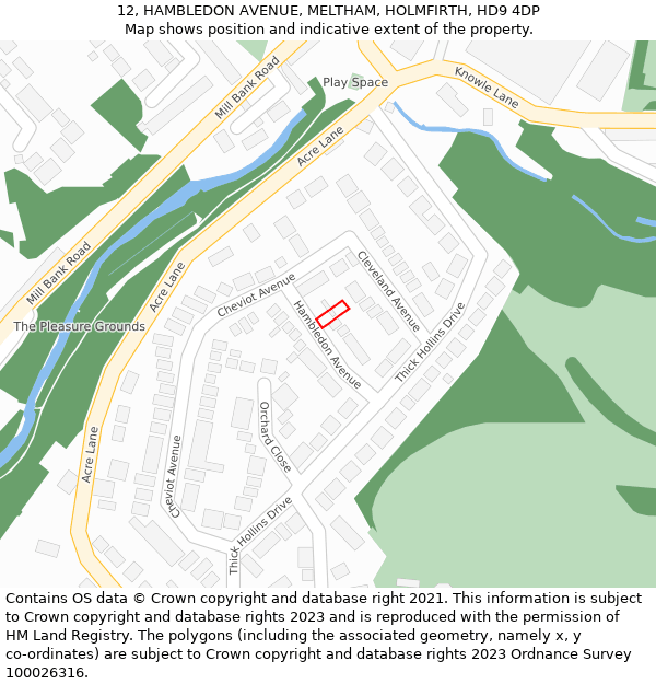 12, HAMBLEDON AVENUE, MELTHAM, HOLMFIRTH, HD9 4DP: Location map and indicative extent of plot