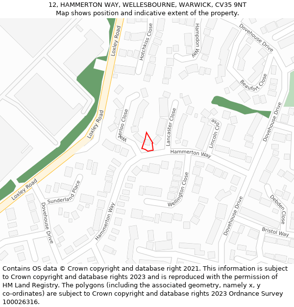 12, HAMMERTON WAY, WELLESBOURNE, WARWICK, CV35 9NT: Location map and indicative extent of plot