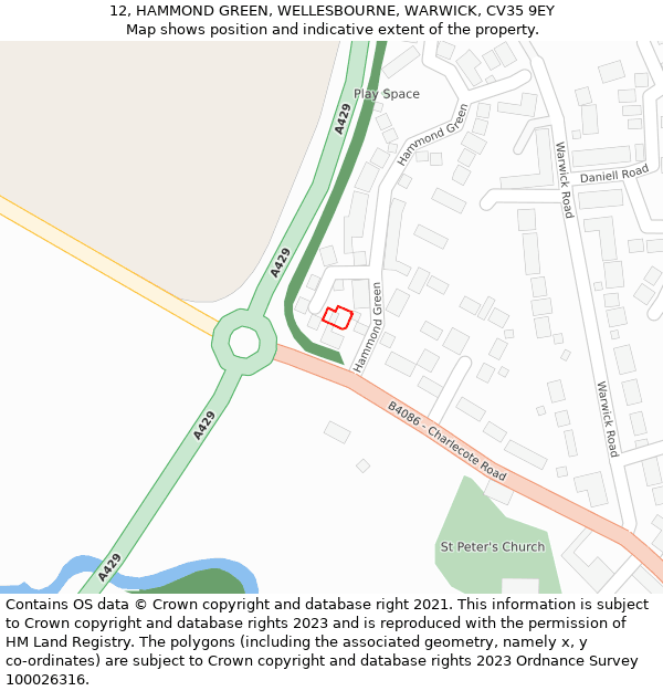 12, HAMMOND GREEN, WELLESBOURNE, WARWICK, CV35 9EY: Location map and indicative extent of plot