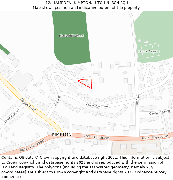 12, HAMPDEN, KIMPTON, HITCHIN, SG4 8QH: Location map and indicative extent of plot