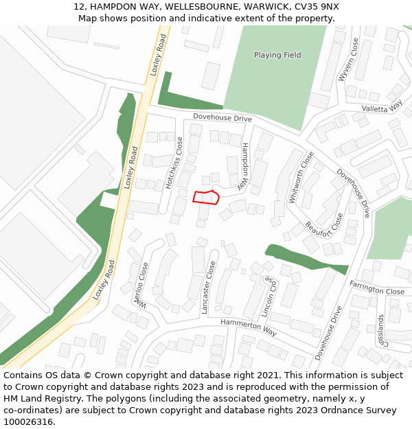 12, HAMPDON WAY, WELLESBOURNE, WARWICK, CV35 9NX: Location map and indicative extent of plot