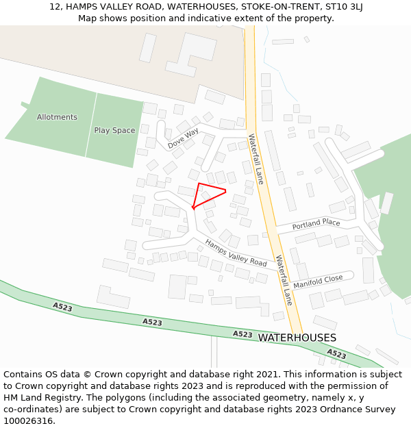 12, HAMPS VALLEY ROAD, WATERHOUSES, STOKE-ON-TRENT, ST10 3LJ: Location map and indicative extent of plot