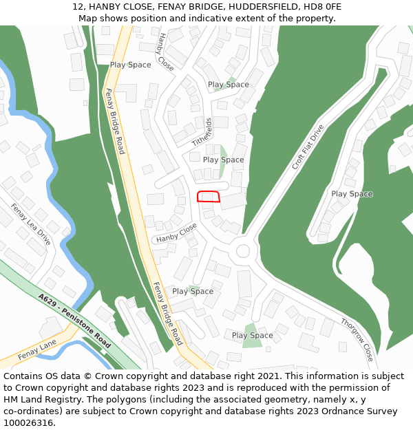 12, HANBY CLOSE, FENAY BRIDGE, HUDDERSFIELD, HD8 0FE: Location map and indicative extent of plot