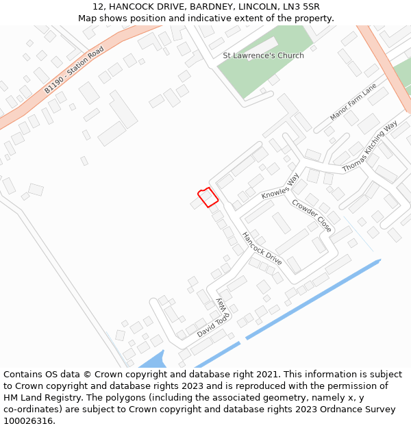 12, HANCOCK DRIVE, BARDNEY, LINCOLN, LN3 5SR: Location map and indicative extent of plot