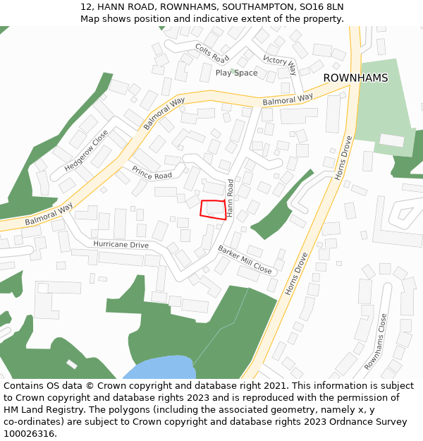 12, HANN ROAD, ROWNHAMS, SOUTHAMPTON, SO16 8LN: Location map and indicative extent of plot