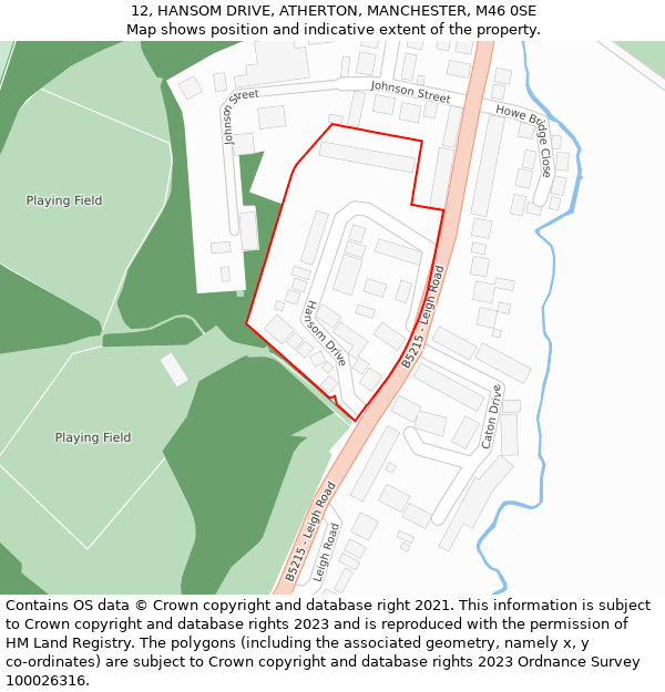 12, HANSOM DRIVE, ATHERTON, MANCHESTER, M46 0SE: Location map and indicative extent of plot