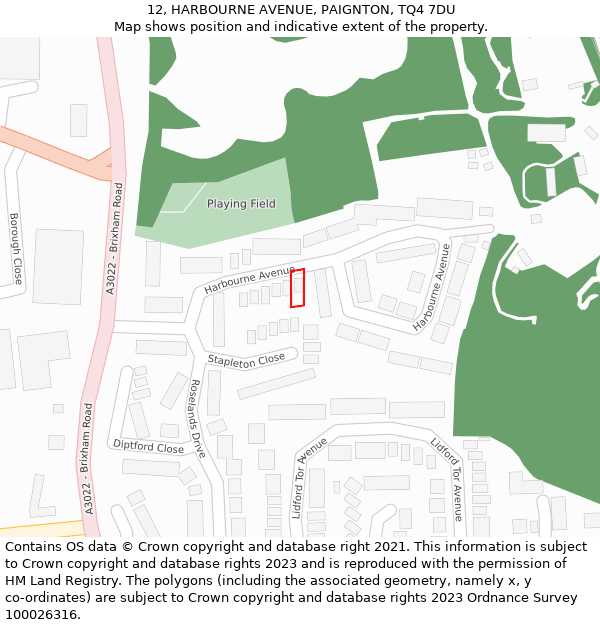 12, HARBOURNE AVENUE, PAIGNTON, TQ4 7DU: Location map and indicative extent of plot