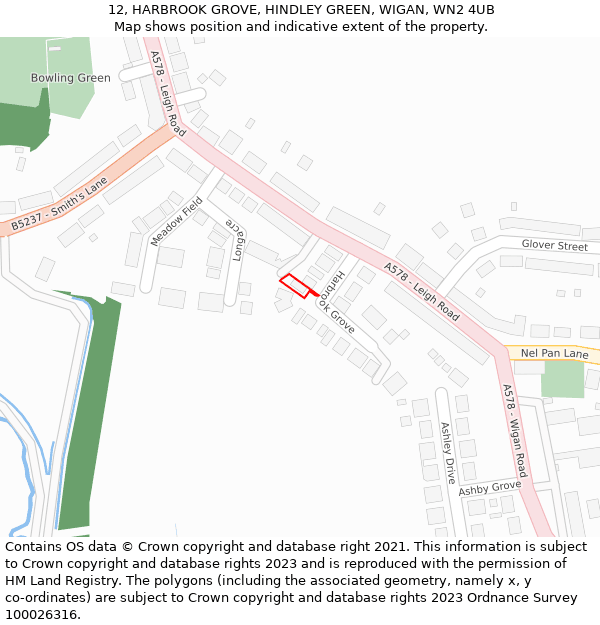 12, HARBROOK GROVE, HINDLEY GREEN, WIGAN, WN2 4UB: Location map and indicative extent of plot