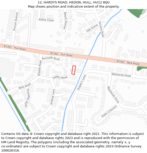 12, HARDYS ROAD, HEDON, HULL, HU12 8QU: Location map and indicative extent of plot