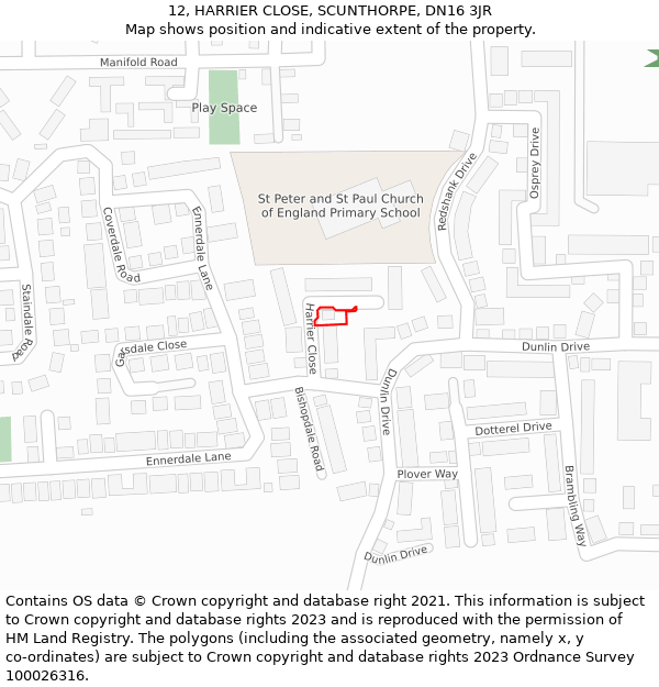 12, HARRIER CLOSE, SCUNTHORPE, DN16 3JR: Location map and indicative extent of plot