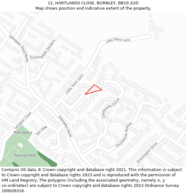 12, HARTLANDS CLOSE, BURNLEY, BB10 2UD: Location map and indicative extent of plot