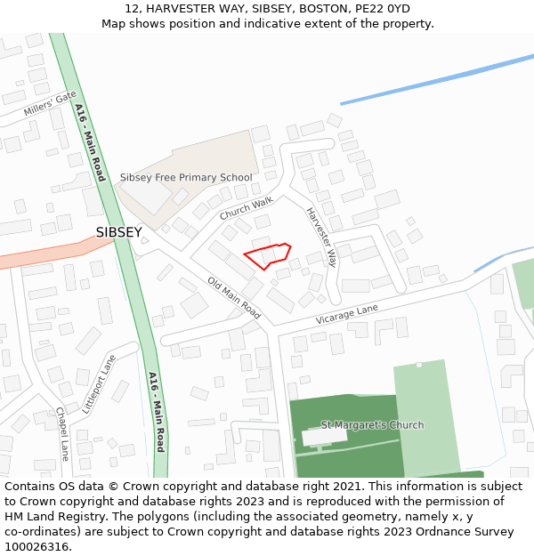 12, HARVESTER WAY, SIBSEY, BOSTON, PE22 0YD: Location map and indicative extent of plot