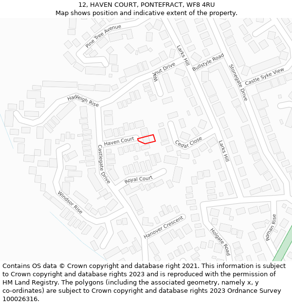 12, HAVEN COURT, PONTEFRACT, WF8 4RU: Location map and indicative extent of plot