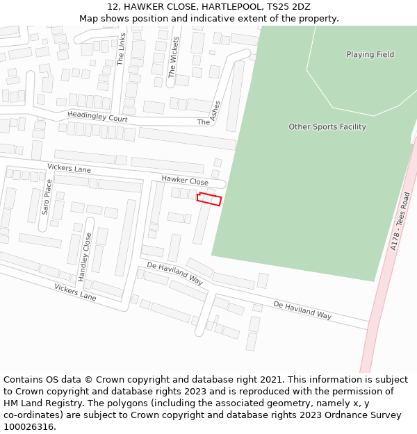 12, HAWKER CLOSE, HARTLEPOOL, TS25 2DZ: Location map and indicative extent of plot