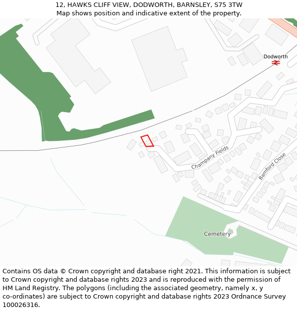 12, HAWKS CLIFF VIEW, DODWORTH, BARNSLEY, S75 3TW: Location map and indicative extent of plot