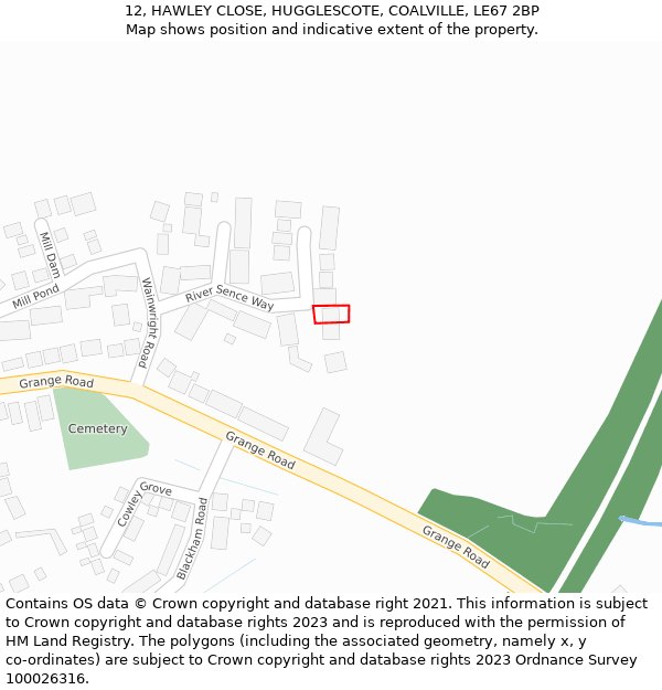 12, HAWLEY CLOSE, HUGGLESCOTE, COALVILLE, LE67 2BP: Location map and indicative extent of plot