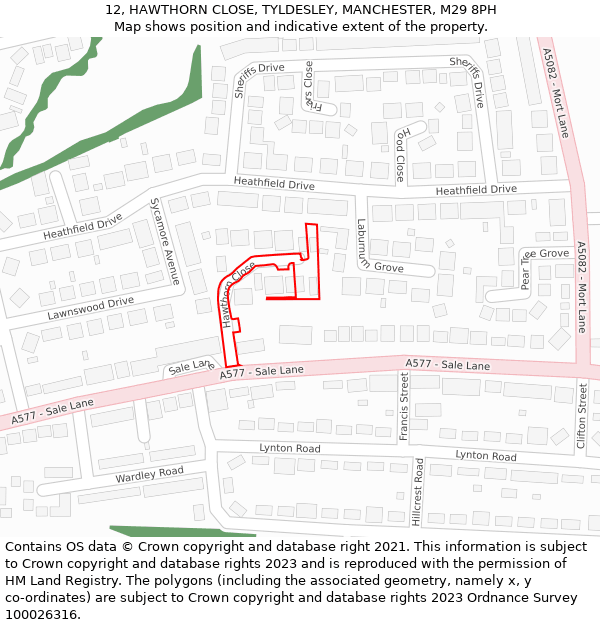 12, HAWTHORN CLOSE, TYLDESLEY, MANCHESTER, M29 8PH: Location map and indicative extent of plot