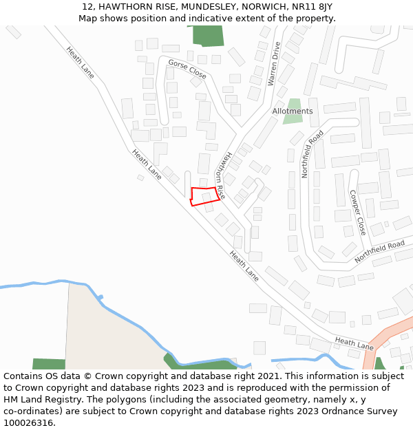 12, HAWTHORN RISE, MUNDESLEY, NORWICH, NR11 8JY: Location map and indicative extent of plot