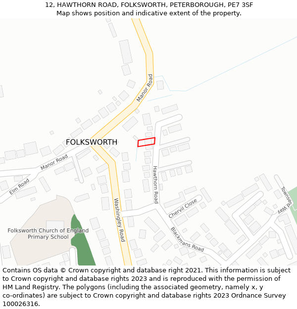 12, HAWTHORN ROAD, FOLKSWORTH, PETERBOROUGH, PE7 3SF: Location map and indicative extent of plot