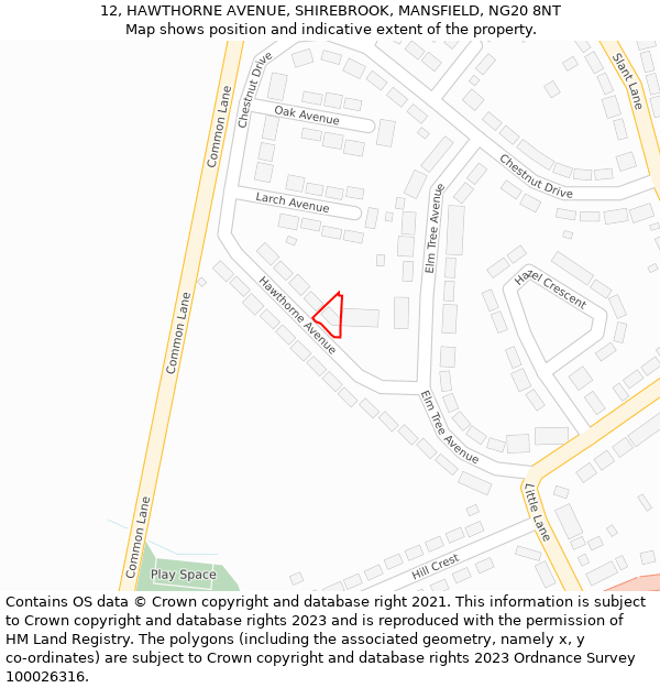 12, HAWTHORNE AVENUE, SHIREBROOK, MANSFIELD, NG20 8NT: Location map and indicative extent of plot