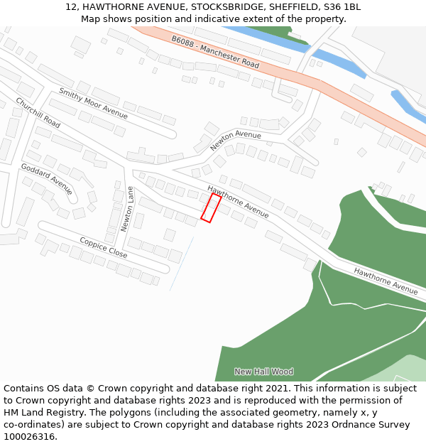 12, HAWTHORNE AVENUE, STOCKSBRIDGE, SHEFFIELD, S36 1BL: Location map and indicative extent of plot