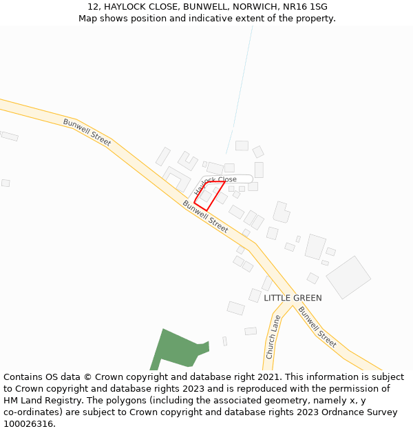 12, HAYLOCK CLOSE, BUNWELL, NORWICH, NR16 1SG: Location map and indicative extent of plot