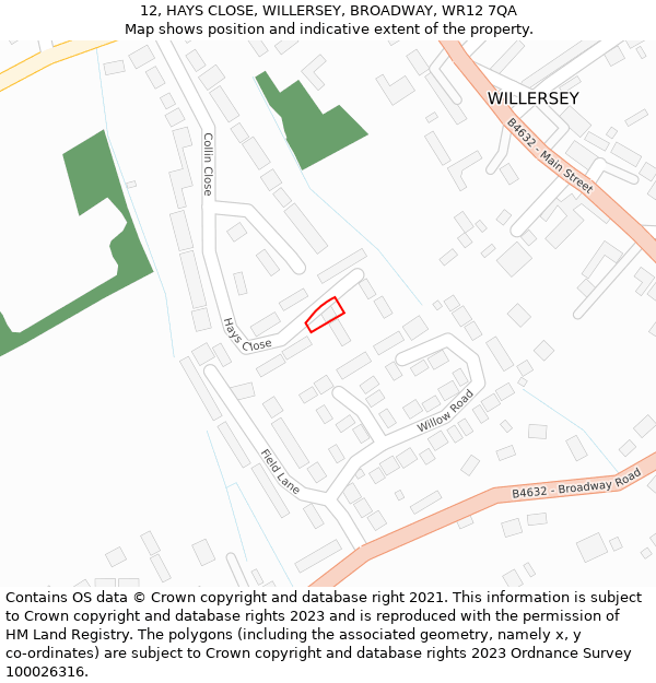 12, HAYS CLOSE, WILLERSEY, BROADWAY, WR12 7QA: Location map and indicative extent of plot