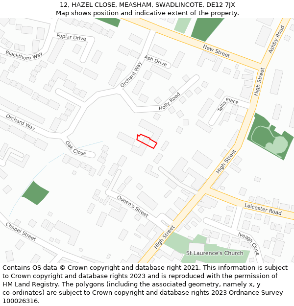 12, HAZEL CLOSE, MEASHAM, SWADLINCOTE, DE12 7JX: Location map and indicative extent of plot