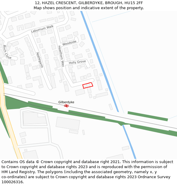 12, HAZEL CRESCENT, GILBERDYKE, BROUGH, HU15 2FF: Location map and indicative extent of plot