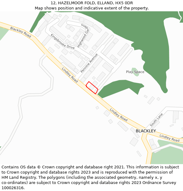 12, HAZELMOOR FOLD, ELLAND, HX5 0DR: Location map and indicative extent of plot