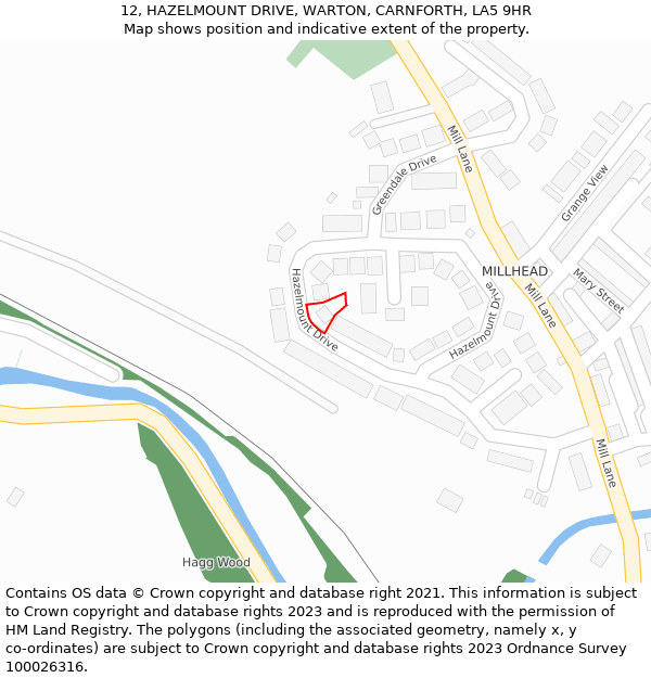 12, HAZELMOUNT DRIVE, WARTON, CARNFORTH, LA5 9HR: Location map and indicative extent of plot