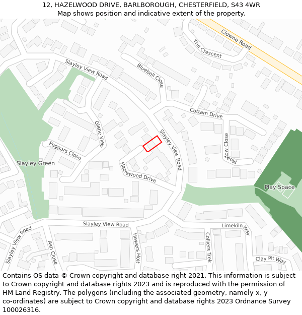 12, HAZELWOOD DRIVE, BARLBOROUGH, CHESTERFIELD, S43 4WR: Location map and indicative extent of plot