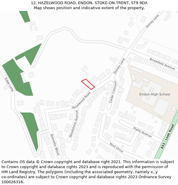 12, HAZELWOOD ROAD, ENDON, STOKE-ON-TRENT, ST9 9DA: Location map and indicative extent of plot