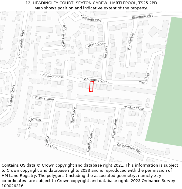 12, HEADINGLEY COURT, SEATON CAREW, HARTLEPOOL, TS25 2PD: Location map and indicative extent of plot