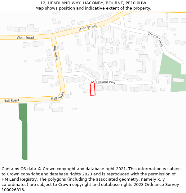 12, HEADLAND WAY, HACONBY, BOURNE, PE10 0UW: Location map and indicative extent of plot