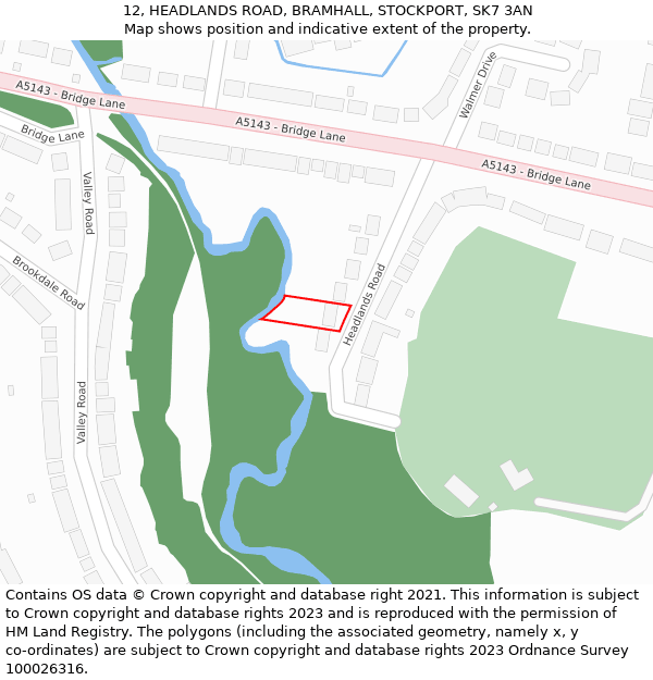 12, HEADLANDS ROAD, BRAMHALL, STOCKPORT, SK7 3AN: Location map and indicative extent of plot