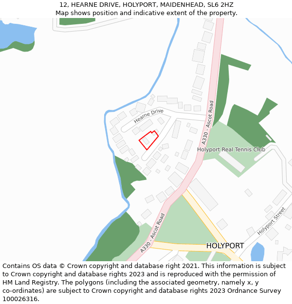 12, HEARNE DRIVE, HOLYPORT, MAIDENHEAD, SL6 2HZ: Location map and indicative extent of plot