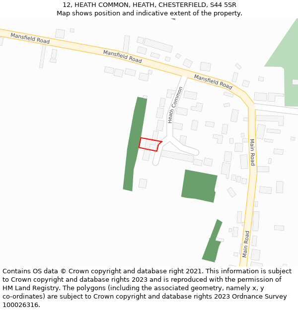 12, HEATH COMMON, HEATH, CHESTERFIELD, S44 5SR: Location map and indicative extent of plot