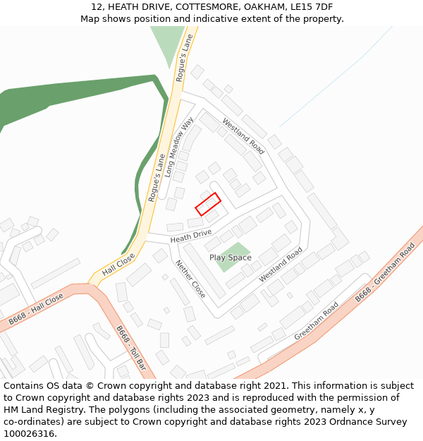 12, HEATH DRIVE, COTTESMORE, OAKHAM, LE15 7DF: Location map and indicative extent of plot