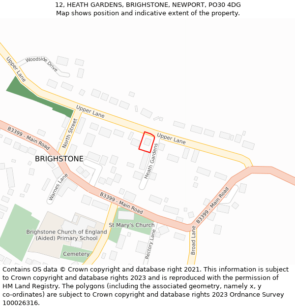 12, HEATH GARDENS, BRIGHSTONE, NEWPORT, PO30 4DG: Location map and indicative extent of plot