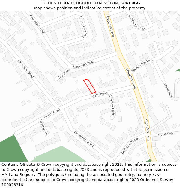 12, HEATH ROAD, HORDLE, LYMINGTON, SO41 0GG: Location map and indicative extent of plot