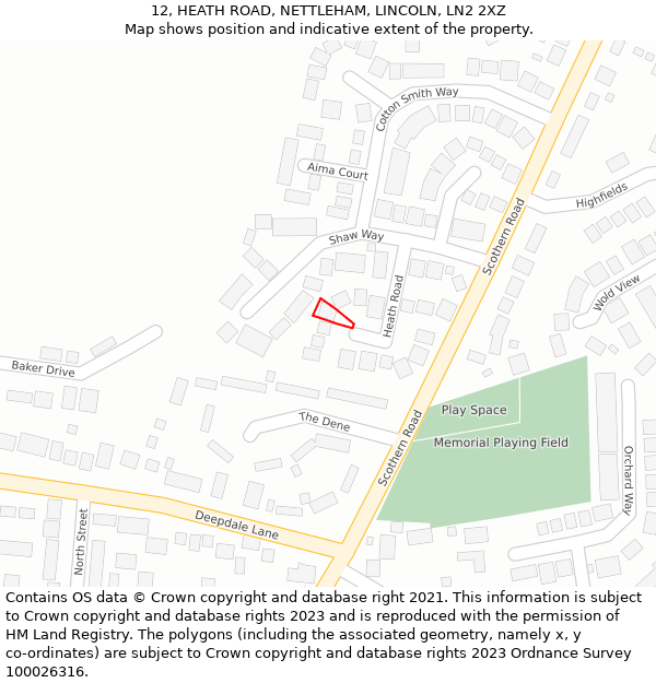 12, HEATH ROAD, NETTLEHAM, LINCOLN, LN2 2XZ: Location map and indicative extent of plot