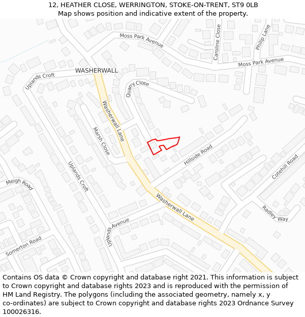 12, HEATHER CLOSE, WERRINGTON, STOKE-ON-TRENT, ST9 0LB: Location map and indicative extent of plot